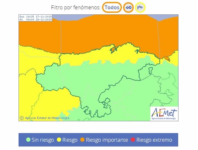 Avisos por viento y oleaje en Cantabria para el 17 de noviembre de 2019
