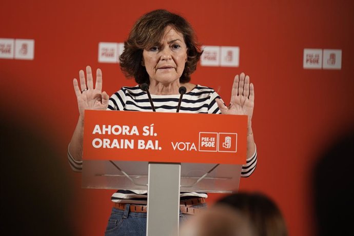 La vicepresidenta del Govern central en funcions, Carmen Calvo, intervé en un acte polític a Bilbao (Espanya), dimecres 6 de novembre del 2019.