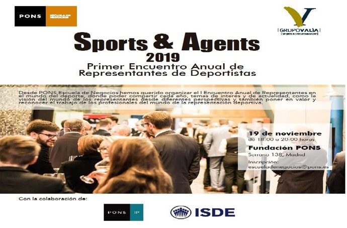 Cartel del I Encuentro Anual de Representantes de Deportistas de PONS y Grupo Valía