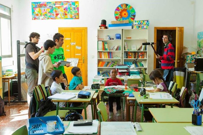 Grabación de un documental sobre la escuela rural en Huesca.