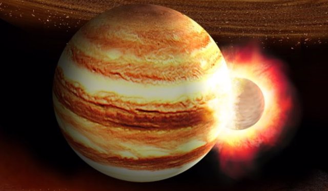 Impresión artística de una colisión entre un protoplaneta y un gigante gaseoso