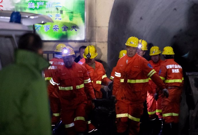 2019Firefighters conduct rescue work at the site following a gas explosion at a coal mine in Pingyao county, Shanxi province, China 