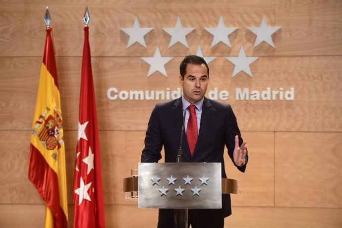 Imagen de archivo del vicepresidente de la Comunidad de Madrid, Ignacio Aguado, en una rueda de prensa tras el Consejo de Gobierno.
