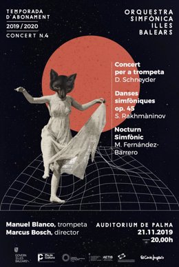 Cartel del cuarto concierto de la Orquesta Sinfónica de Baleares que protagonizará el trompetista Manuel Blanco