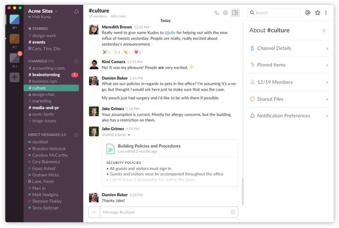 Slack, una web de organización interna para empresas.