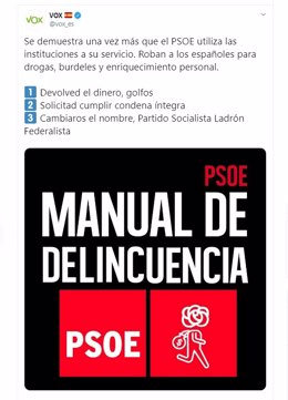Mensaje de Vox contra el PSOE tras la sentencia de los ERE