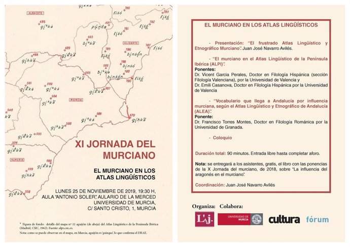Cartel de la XI Jornada del Murciano, con el orden de intervención de los ponentes