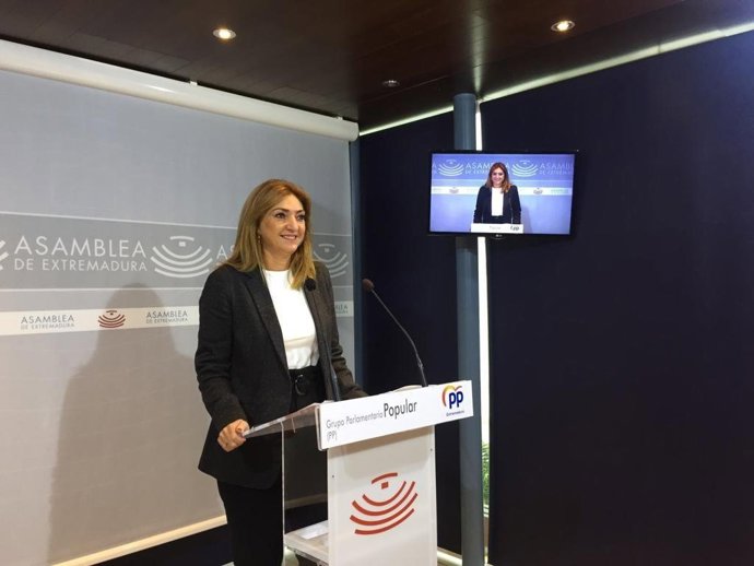 La portavoz de Educación del PP en la Asamblea, Pilar Pérez, en rueda de prensa sobre la enseñanza concertada