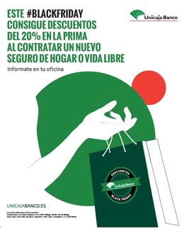 Cartel de campaña de descuentos de Unicaja Banco por el 'Black Friday'.