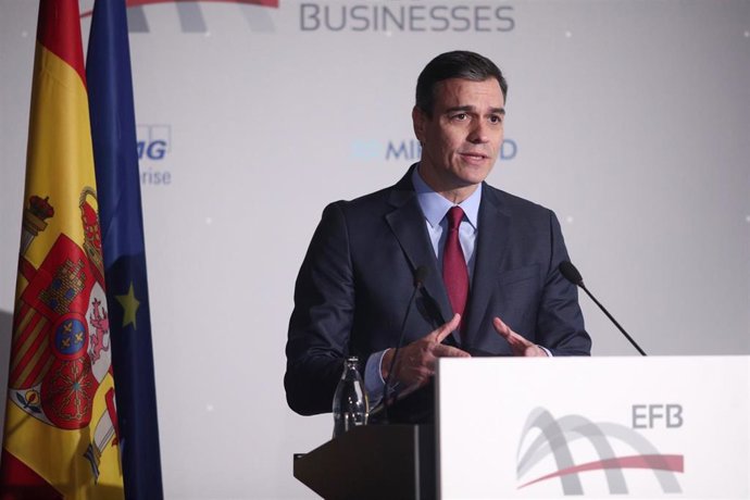 El presidente del Gobierno en funciones, Pedro Sánchez, durante su intervención en el acto de clausura el VI Congreso de las Empresas Familiares Europeas, organizado por European Family Businesses, en Madrid (España),a 20 de noviembre de 2019.