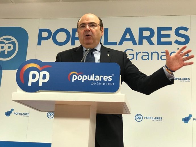 El presidente provincial del PP, Sebastián Pérez, en rueda de prensa