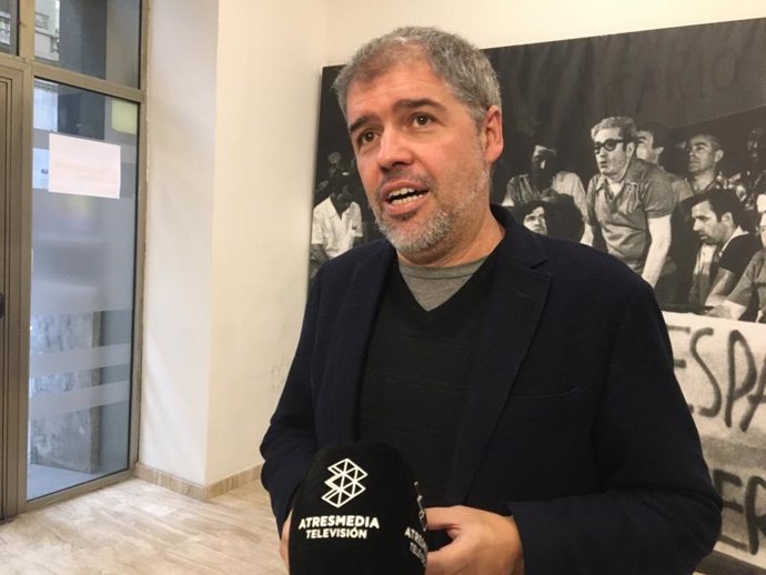 El secretario general de CC.OO., Unai Sordo, en una atención a los medios en Barcelona