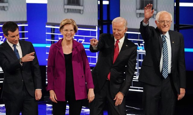 Democratic candidates face their fifth debate with Trump as a common enemy Los precandidatos demócratas Pete Buttigieg, Elizabeth Warren, Joe Biden y Bernie Sanders