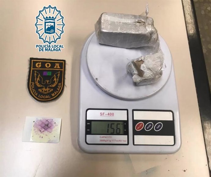 Heroína incautada a un conductor en un control de tráfico en la capital malagueña.