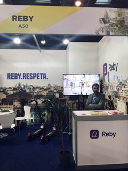 Stand de Reby en el Smart City Expo 2019, en el recinto Gran Via de Fira de Barcelona, en L'Hospitalet de Llobregat (Barcelona), en noviembre de 2019