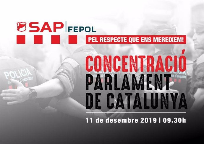 Convocatoria del sindicato de Mossos d'Esquadra Sap-Fepol de una protesta ante el Parlament el 11 de diciembre por el "abandono" político del cuerpo y la mejora de las condiciones laborales.