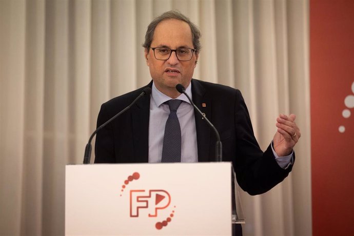 El presidente de la Generalitat, Quim Torra, este jueves en el I Congreso de la FP de Catalunya, organizado por Pimec