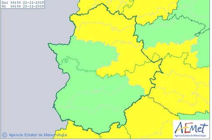 Alertas en Extremadura para el 22 de noviembre