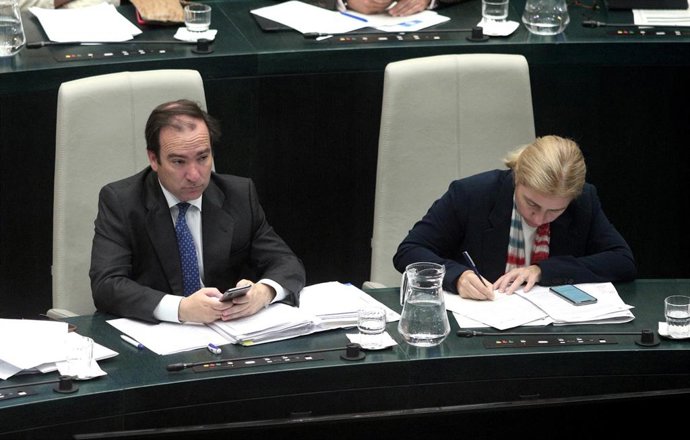 El responsable del proyecto 'Madrid 360' , Borja Carabante y la portavoz del Ayuntamiento, Inmaculada Sanz, durante una sesión ordinaria del Pleno del Ayuntamiento de Madrid (España), a 29 de octubre de 2019.