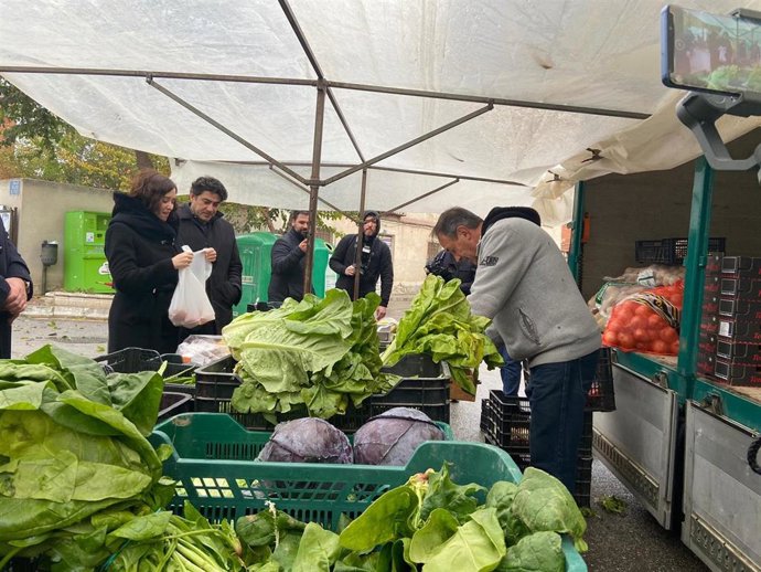 La presidenta de la Comunidad de Madrid, Isabel Díaz Ayuso, junto al consejero de Vivienda, David Pérez, en su visita a Villaconejos