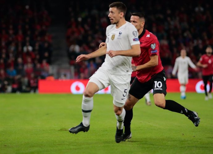Rei Manaj (ALB) and Clement Lenglet (FRA) during the UEFA Euro 2020, Qualifying Group H football match between Albania and France on November 17, 2019 at Arena Kombetare in Tirana, Albania - Photo Nderim Kaceli / DPPI