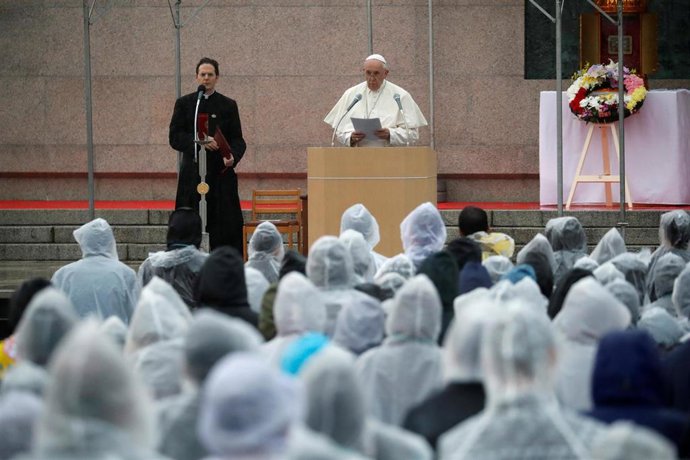 El Papa Francisco durante su discurso contra las armas nucleares en Nagasaki.