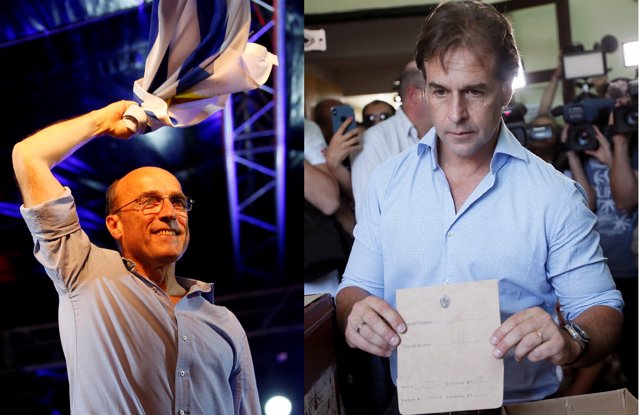 El candidato presidencial del gobernante Frente Amplio (centroizquierda) de Uruguay, Daniel Martínez, y su rival del centroderechista Partido Nacional, Luis Lacalle Pou