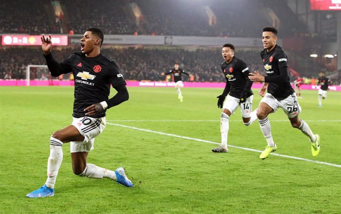 Marcus Rashford celebra un gol con el Manchester United.