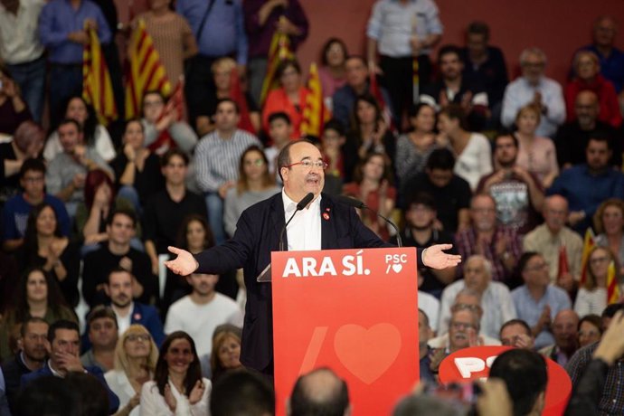 El primer secretario del PSC, Miquel Iceta, en un acto de precampaña