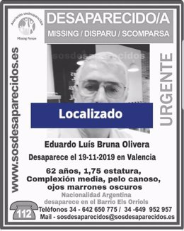 Valencia.- Sucesos.- Localizado el hombre de 62 años que había desaparecido en V
