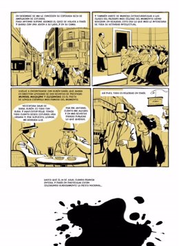 Viñetas del cómic sobre la vida de Antonio Machado, de Ian Gibson y Quique Palomo