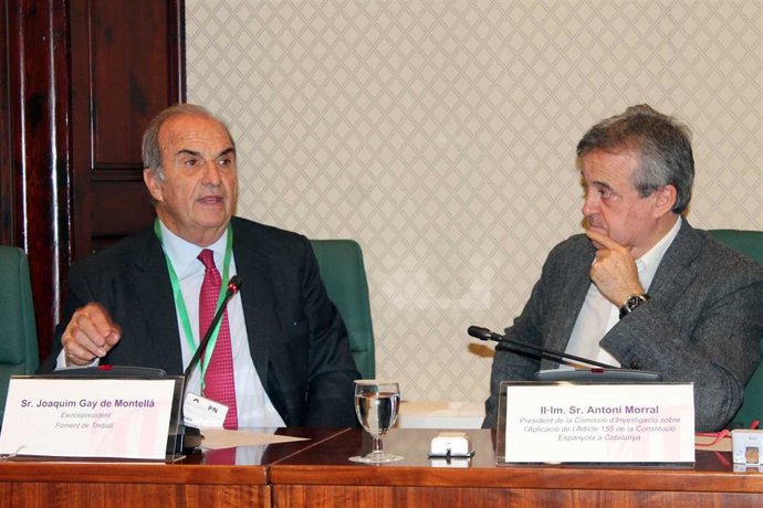 El expresidente de Foment del Treball Joaquim Gay de Montell y el presidente de la comisión de investigación del 155, Toni Morral