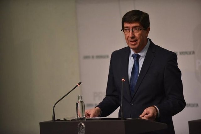 El vicepresidente de la Junta de Andalucía, Juan Marín, en rueda de prensa.