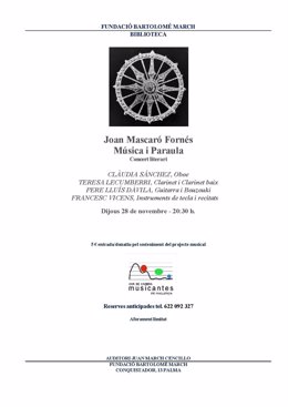 Cartel del concierto literario 'Joan Mascaró Fornés. Música i Paraula'