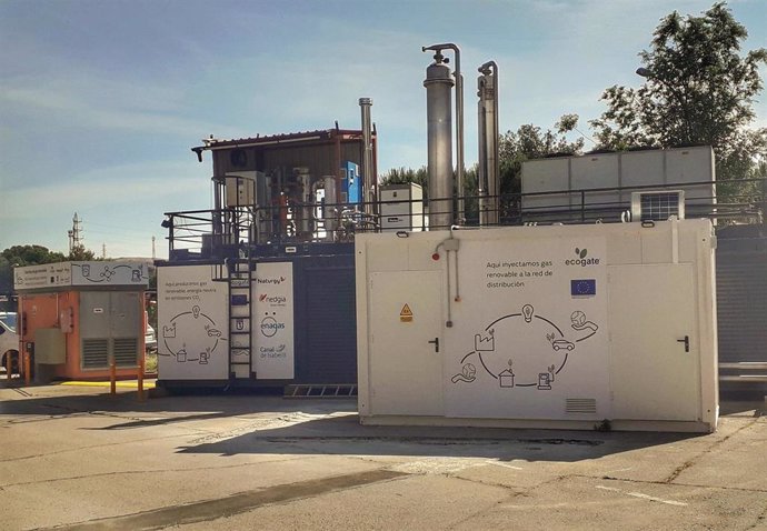 Instalación de gas renovable en la estación depuradora de aguas residuales de Butarque, en Madrid