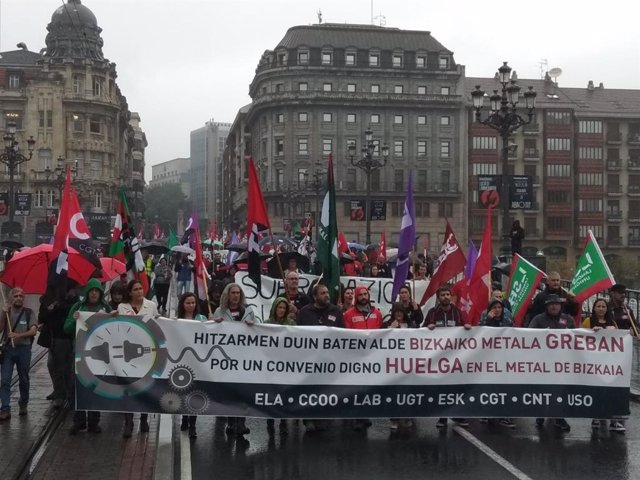 Manifestación de los trabajadores del Metal de Bizkaia durante la quinta jornada de huelga.
