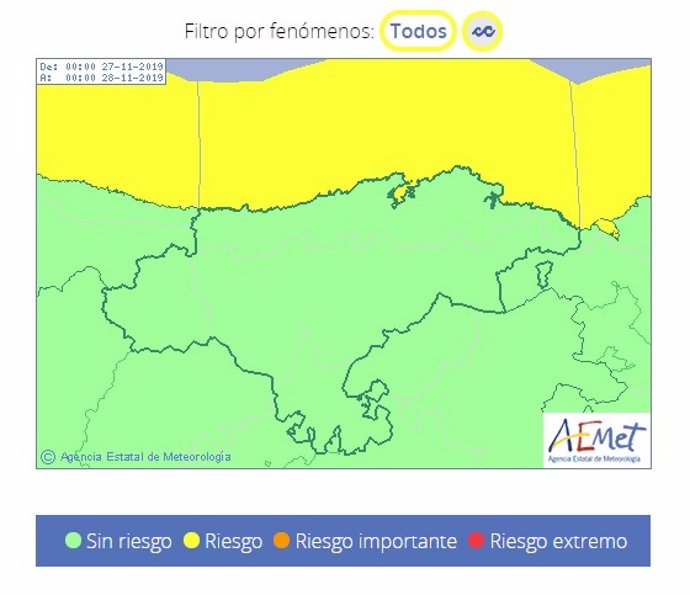 Cantabria, en aviso amarillo por oleaje el 27 de noviembre de 2019