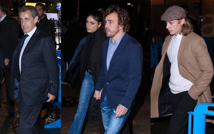 Sarkozy, Pierre, Fernando Alonso y su novia Linda Morselli en el fútbol viendo al Madrid y el PSG