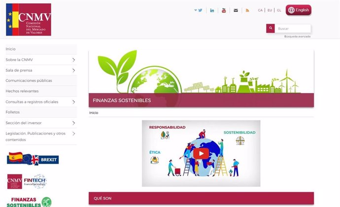 Nueva sección sobre finanzas sostenibles en la web de la CNMV.