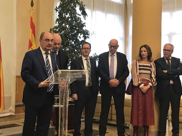 El presidente de Aragón, Javier Lambán, durante su comparecencia