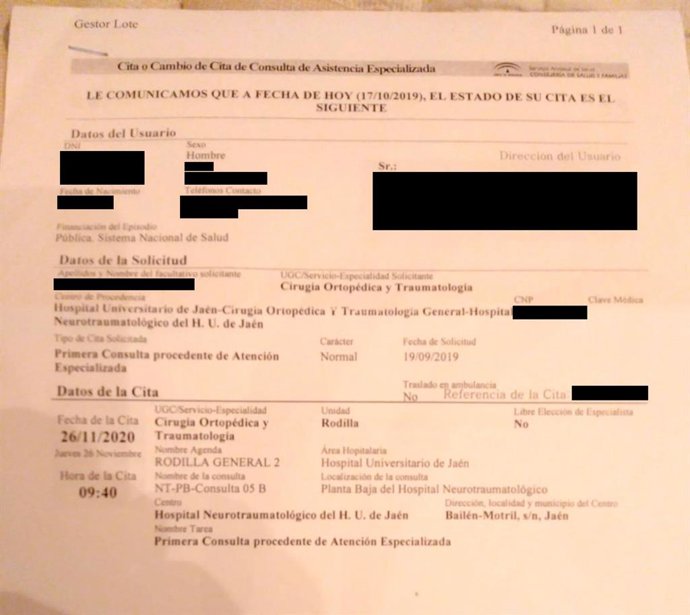 Cita médica aportada por el PSOE