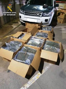 Bolsas con cogollos de marihuana incautados a un camión en Villamartín