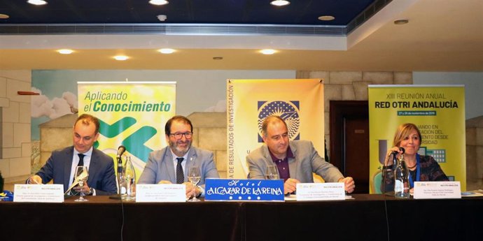 Pablo Cortés, Juan Ávila, Bruno Martínez y Rosario Jiménez, en la inauguración este miércoles de la XIII reunión anual de la Red OTRI de las  universidades andaluzas.