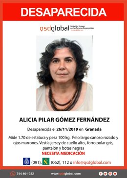 Cartel alertando de la desaparición de Alicia Gómez