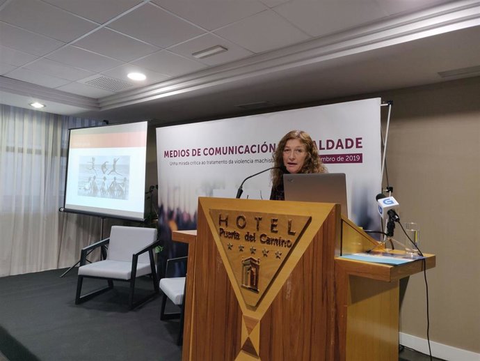 La profesora de la Universidad Autónoma de Barcelona, Isabel Muntané, en el congreso 'Medios de comunicación e igualdade'