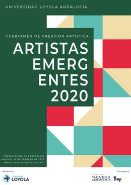 Cartel con la convocatoria del II Certamen de Creación Artistas Emergentes, convocado por la Universidad Loyola Andalucía.