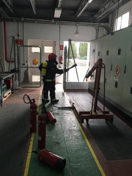 Simulacro de incendio en la Central Térmica del Hospital de Puerto Real