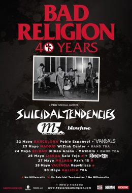 Bad Religion contará con Suicidal Tendencies y Millencolin en su gira española d