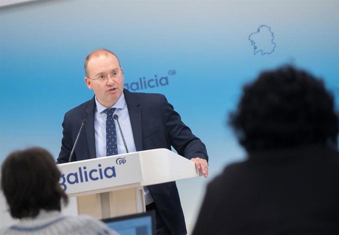 El secretario general del PPdeG, Miguel Tellado, en rueda de prensa