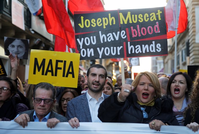 Manifestación en La Valeta contra Joseph Muscat y en recuerdo de la periodista Daphne Caruana Galizia